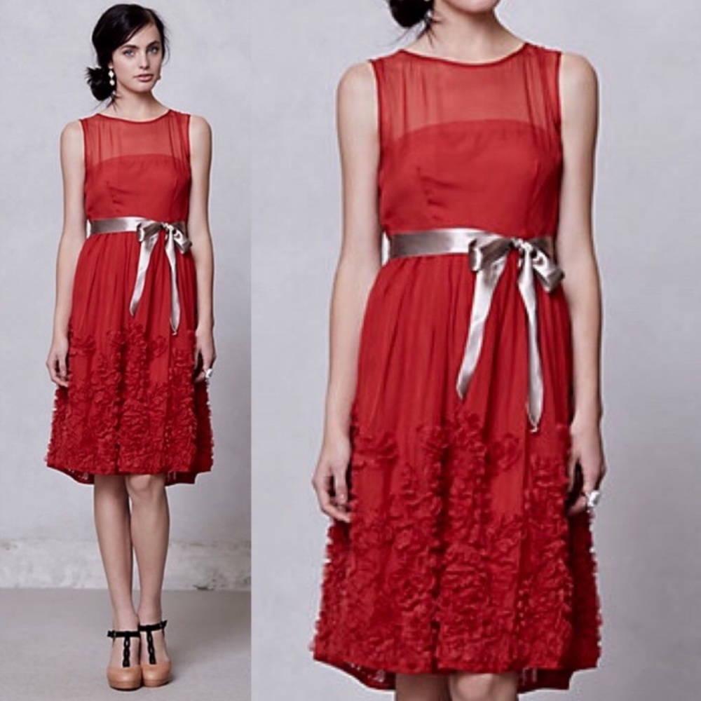 Anthropologie Red silk dress – size 4